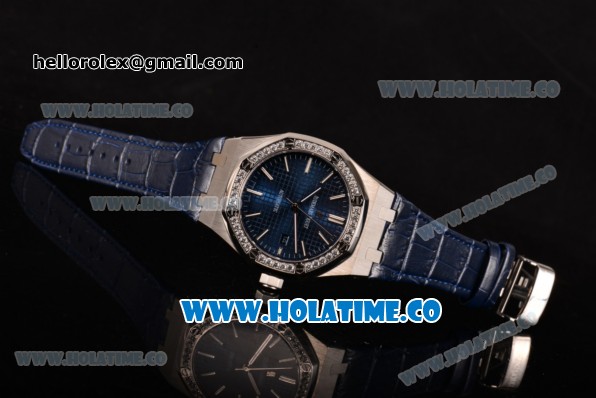 Audemars Piguet Royal Oak 41MM Miyota 9015 Automatic Steel Case with Diamonds Bezel Blue Dial and Stick Markers (EF) - Click Image to Close